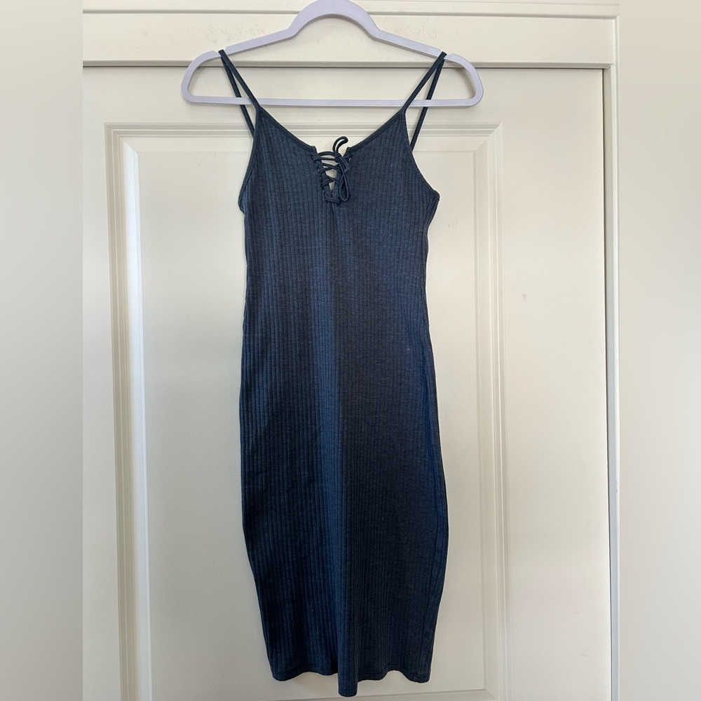 Topshop Blue Ribbed Bodycon Dress Size 8 - Picture 2 of 10